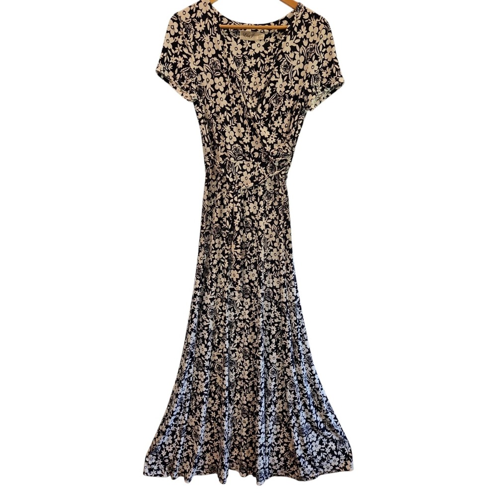 Eliza J Blue White Floral V-Neck Faux Wrap Belted Maxi Dress EJ0-5416 Size 6